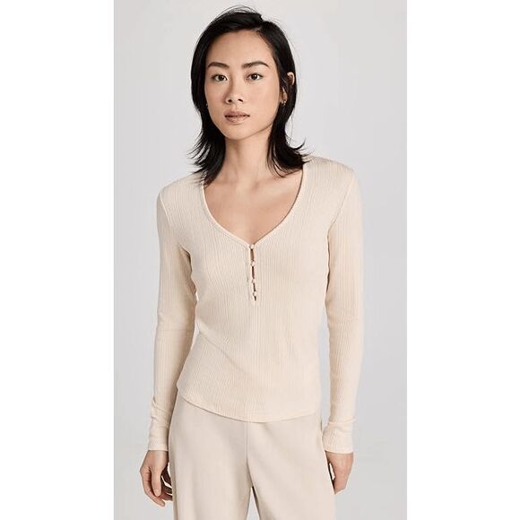 Vince $225 Women's V Neck Henley in birch size XL NEW - Picture 1 of 8